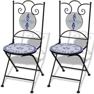 vidaXL Outdoor Furniture Set - Blue and White Mosaic Bistro Table 60cm with 2 Chairs vidaXL Outdoor Furniture Set - Blue and White Mosaic Bistro Table 60cm with 2 Chairs