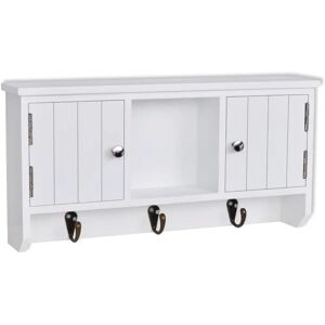 vidaXL Wall Cabinet for Keys and Jewelry with Doors and Hooks - White - Wall Storage vidaXL Wall Cabinet for Keys and Jewelry with Doors and Hooks - White - Wall Storage