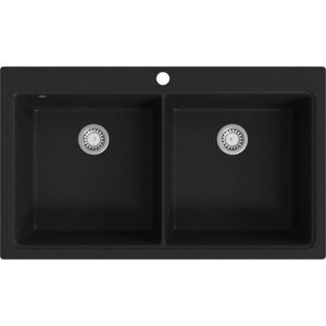 vidaXL Double Basin Granite Kitchen Sink - Black - Kitchen Sink vidaXL Double Basin Granite Kitchen Sink - Black - Kitchen Sink