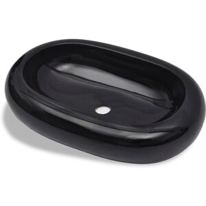 vidaXL Ceramic Bathroom Sink Basin Black Oval - Bathroom Sink vidaXL Ceramic Bathroom Sink Basin Black Oval - Bathroom Sink