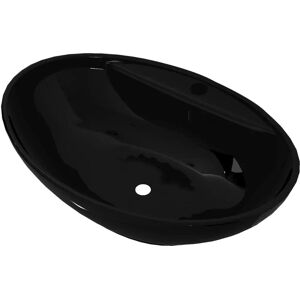 vidaXL Ceramic Bathroom Sink Basin Faucet - Black Oval - Bathroom Sink vidaXL Ceramic Bathroom Sink Basin Faucet - Black Oval - Bathroom Sink