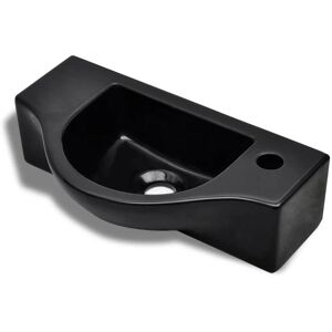 vidaXL Bathroom Sink Wall Hung with Faucet Hole Black - Bathroom Sink vidaXL Bathroom Sink Wall Hung with Faucet Hole Black - Bathroom Sink
