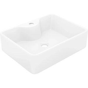 vidaXL Ceramic Bathroom Sink Basin with Faucet Hole White Square - Sink Basin vidaXL Ceramic Bathroom Sink Basin with Faucet Hole White Square - Sink Basin