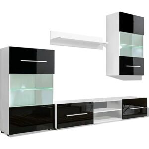 vidaXL Wall Cabinets with LED Lighting - 4 pcs Black High Gloss vidaXL Wall Cabinets with LED Lighting - 4 pcs Black High Gloss