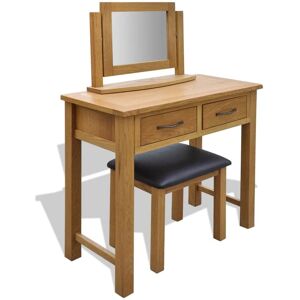 vidaXL Toucador en bois de chêne massif avec tabouret - Ensemble coiffeuse & miroir - Publicité vidaXL Toucador en bois de chêne massif avec tabouret - Ensemble coiffeuse & miroir - Publicité