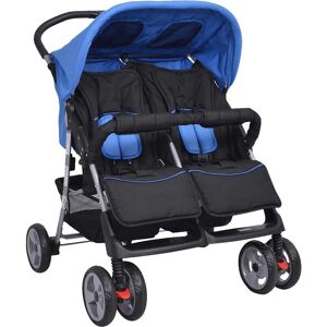 vidaXL Zwillingskinderwagen Stahl Blau Schwarz - Zwillingswagen vidaXL Zwillingskinderwagen Stahl Blau Schwarz - Zwillingswagen