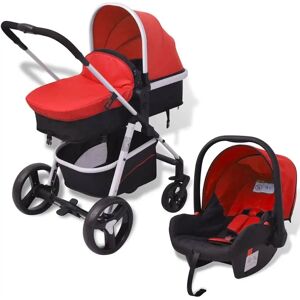 vidaXL Kinderwagen 3-in-1 Aluminium Rot und Schwarz - Kinderwagen vidaXL Kinderwagen 3-in-1 Aluminium Rot und Schwarz - Kinderwagen
