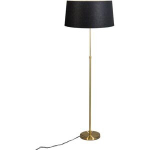 QAZQA Classic/Antique Floor Lamp Gold/Brass Black Shade Adjustable 45cm - Steel/Textile Cylinder/Elongated QAZQA Classic/Antique Floor Lamp Gold/Brass Black Shade Adjustable 45cm - Steel/Textile Cylinder/Elongated