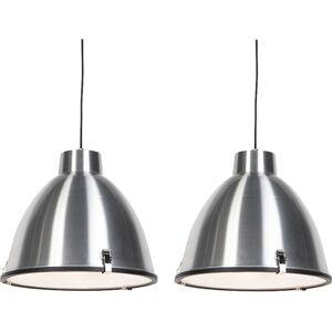 Qazqa - Set Industriale 2 Lampade a sospensione alluminio 38cm - Anteros /Vetro /Corda rotonda Qazqa - Set Industriale 2 Lampade a sospensione alluminio 38cm - Anteros /Vetro /Corda rotonda