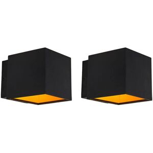 QAZQA Modern Aluminum Square Wall Lamp Set - Black/Gold - 2 x 6W LED QAZQA Modern Aluminum Square Wall Lamp Set - Black/Gold - 2 x 6W LED