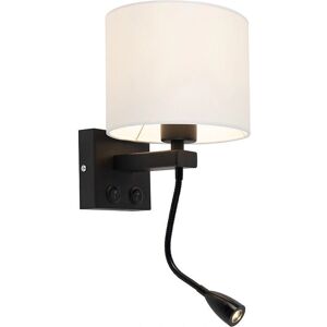 QAZQA Modern Wall Lamp with Reading Arm - Black/White - 18cm QAZQA Modern Wall Lamp with Reading Arm - Black/White - 18cm