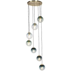 QAZQA Art Deco Pendant Lamp Brass with 7 Ocean Blue and Green Shades - Pallon QAZQA Art Deco Pendant Lamp Brass with 7 Ocean Blue and Green Shades - Pallon