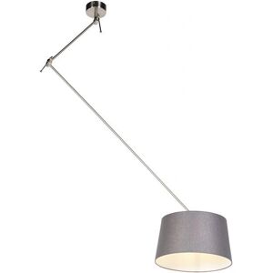 QAZQA Modern Pendant Lamp Grey Linen 35cm - Steel Cylinder/Rectangle - Suitable for LED QAZQA Modern Pendant Lamp Grey Linen 35cm - Steel Cylinder/Rectangle - Suitable for LED