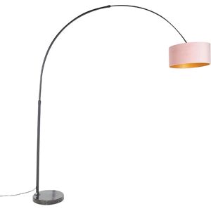 QAZQA Lámpara de arco con pantalla de terciopelo rosa - XXL QAZQA Lámpara de arco con pantalla de terciopelo rosa - XXL