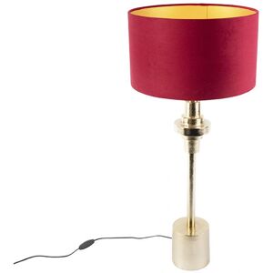 Qazqa Art Deco Table Lamp Red Velvet Shade 35cm - Decorative Lighting Qazqa Art Deco Table Lamp Red Velvet Shade 35cm - Decorative Lighting
