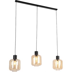 QAZQA Black Amber Glass Hanging Lamp - 3 Light, Adjustable Height QAZQA Black Amber Glass Hanging Lamp - 3 Light, Adjustable Height