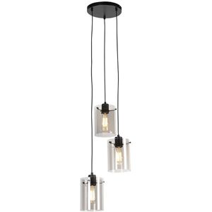 Qazqa Black Dome Pendant Light with 3 Glass Shades Qazqa Black Dome Pendant Light with 3 Glass Shades