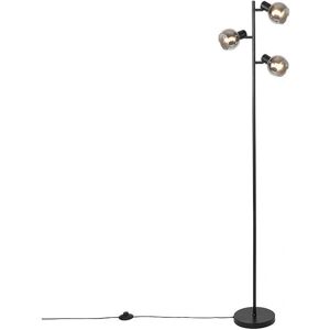 Qazqa Art Deco Floor Lamp Smoke Glass 3 Light - Black Qazqa Art Deco Floor Lamp Smoke Glass 3 Light - Black