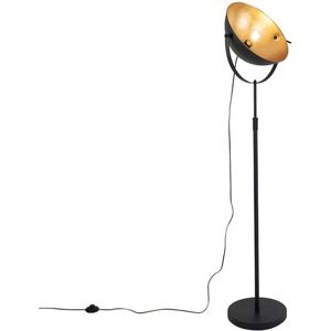 Qazqa - Industrial Floor Lamp Black Gold 35cm Adjustable Qazqa - Industrial Floor Lamp Black Gold 35cm Adjustable
