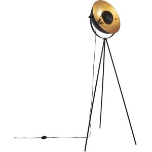 Qazqa Black/Gold Adjustable Tripod Floor Lamp - Industrial Lighting Qazqa Black/Gold Adjustable Tripod Floor Lamp - Industrial Lighting