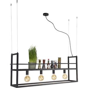 QAZQA Industrial Hanging Lamp Black with Rack 4-Lights - Cage Rack QAZQA Industrial Hanging Lamp Black with Rack 4-Lights - Cage Rack