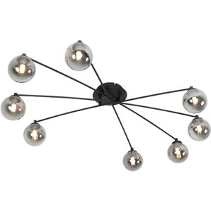 QAZQA Modern Ceiling Light Black Frosted Glass - 8-Lights QAZQA Modern Ceiling Light Black Frosted Glass - 8-Lights