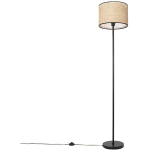 Qazqa Rustic Floor Lamp - Black Rattan Shade - E27 - 165cm Qazqa Rustic Floor Lamp - Black Rattan Shade - E27 - 165cm