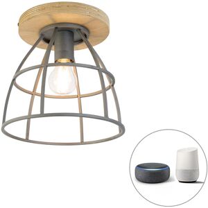 QAZQA Lámpara de Techo de Acero y Madera WiFi - Regulable, 25cm QAZQA Lámpara de Techo de Acero y Madera WiFi - Regulable, 25cm
