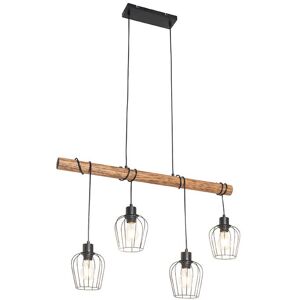 Qazqa Rustic Pendant Lamp Black Wood 4-Lights - STRONK Qazqa Rustic Pendant Lamp Black Wood 4-Lights - STRONK