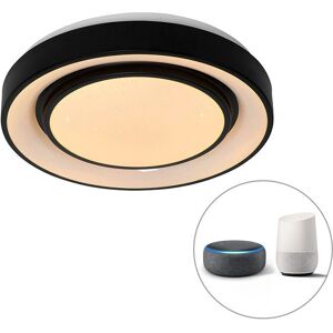 QAZQA Modern Ceiling Light Smart Black 38cm with LED RGB - Jochie QAZQA Modern Ceiling Light Smart Black 38cm with LED RGB - Jochie