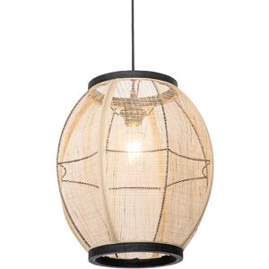 Qazqa Brown Fabric Pendant Lamp - Adjustable Height - IP20 Qazqa Brown Fabric Pendant Lamp - Adjustable Height - IP20