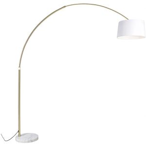 QAZQA Brass Arc Floor Lamp White Fabric Shade - XXL - Modern QAZQA Brass Arc Floor Lamp White Fabric Shade - XXL - Modern