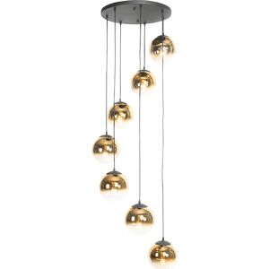QAZQA Art Deco Hanging Lamp Black Gold Glass 7-Lights - Pallon QAZQA Art Deco Hanging Lamp Black Gold Glass 7-Lights - Pallon