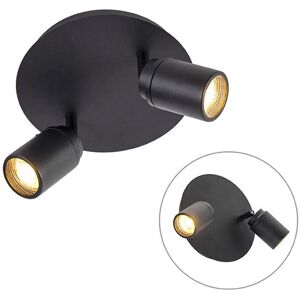 Qazqa Moderna Smart Negro GU10 2 Luces IP44 Luz de Baño Redonda de Acero Qazqa Moderna Smart Negro GU10 2 Luces IP44 Luz de Baño Redonda de Acero