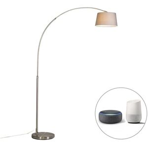 Lámpara de arco moderna Qazqa - Acero y Tela, 9W Máx, Gris Lámpara de arco moderna Qazqa - Acero y Tela, 9W Máx, Gris