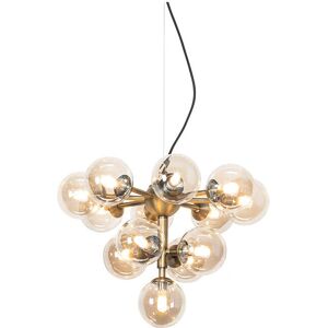 QAZQA Bronze Pendant Lamp with Amber Glass - Bianca QAZQA Bronze Pendant Lamp with Amber Glass - Bianca