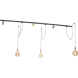 QAZQA Modern Track System with 3 Spots and 3 Pendants - Black and Gold Lighting QAZQA Modern Track System with 3 Spots and 3 Pendants - Black and Gold Lighting