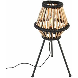 Lámpara de mesa de bambú con trípode en negro - Evalin - Adecuada para LED de 40W Lámpara de mesa de bambú con trípode en negro - Evalin - Adecuada para LED de 40W