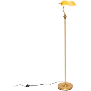 QAZQA Classic/Antique Floor Lamp in Bronze with Amber Glass - Banker - Suitable for LED Max 1 x 60W QAZQA Classic/Antique Floor Lamp in Bronze with Amber Glass - Banker - Suitable for LED Max 1 x 60W
