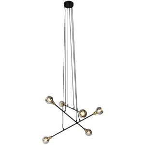 QAZQA Black Pendant Light with Brass and Smoked Glass - 6 Lights QAZQA Black Pendant Light with Brass and Smoked Glass - 6 Lights