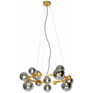 QAZQA David Art Deco Gold Smoke Glass Hanging Lamp - Hanging Light QAZQA David Art Deco Gold Smoke Glass Hanging Lamp - Hanging Light