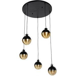 QAZQA Industrial Pendant Lamp Black Brass 5 Lights - Hanglamp QAZQA Industrial Pendant Lamp Black Brass 5 Lights - Hanglamp