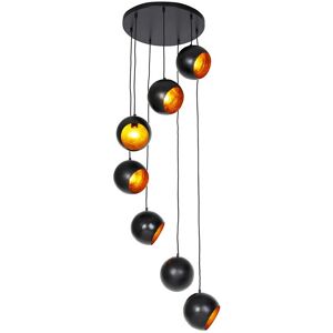 QAZQA Black with Gold Interior Hanging Lamp 7-Lights - Crooked Cluster QAZQA Black with Gold Interior Hanging Lamp 7-Lights - Crooked Cluster