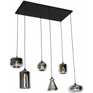 QAZQA Wallace Black Smoke Glass Art Deco Hanging Lamp - 6 Lights QAZQA Wallace Black Smoke Glass Art Deco Hanging Lamp - 6 Lights