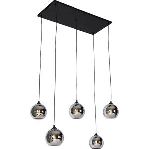 QAZQA Wallace Art Deco Hanging Lamp - Smoke Glass, Black, 5 Lights QAZQA Wallace Art Deco Hanging Lamp - Smoke Glass, Black, 5 Lights