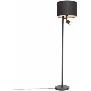 QAZQA Modern Floor Lamp Black White Reading - Jelena - Steel/Textile QAZQA Modern Floor Lamp Black White Reading - Jelena - Steel/Textile
