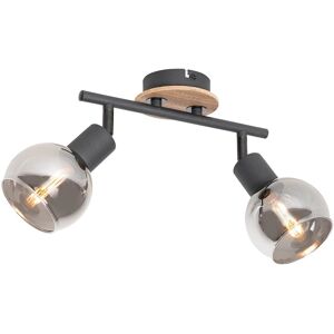 QAZQA Ceiling Light Gray Glass Wood - Modern - 2x25W LED - Ceiling Light QAZQA Ceiling Light Gray Glass Wood - Modern - 2x25W LED - Ceiling Light