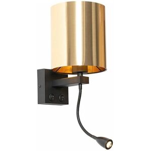 QAZQA Wall Lamp - Modern Black & Gold - Flexible Arm - 15cm QAZQA Wall Lamp - Modern Black & Gold - Flexible Arm - 15cm