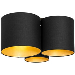 Qazqa Modern Black Ceiling Light with Golden Interior - 3 Lights Qazqa Modern Black Ceiling Light with Golden Interior - 3 Lights