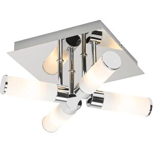QAZQA Lampada da Soffitto da Bagno Cromo - 4 Luci - Moderna - Acciaio e Vetro - IP44 QAZQA Lampada da Soffitto da Bagno Cromo - 4 Luci - Moderna - Acciaio e Vetro - IP44